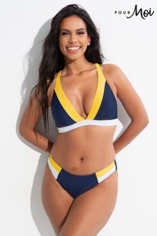 Pour Moi Navy Blue Palm Springs Colourblock Bikini Top (N48070) | $66