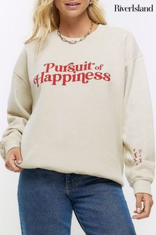 River Island Cream Pursuit of Happiness Graphic Sweatshirt (N48112) | €24