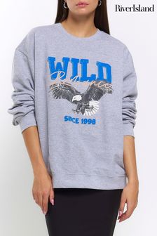 River Island Grey Wild Graphic Sweatshirt (N48127) | €22