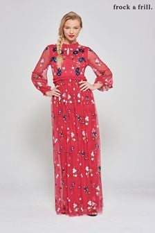 Frock & Frill Pink Embroidered Maxi Dress (N48205) | $289