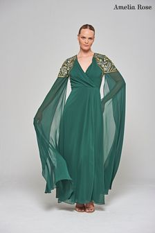 Dolga zelena obleka z okrasjem Amelia Rose (N48211) | €88