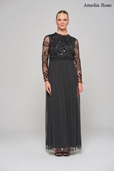 Czarna zdobiona sukienka maxi Amelia Rose (N48213) | 490 zł