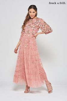 Frock and Frill Pink Embellished Maxi Dress