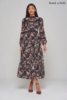 Frock and Frill Maxi Black Dress (N48223) | $138