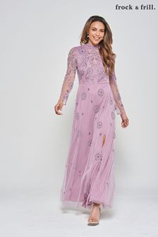 Frock and Frill Purple Embroidered Maxi Dress