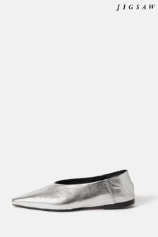 Jigsaw Silver Flat Pointed Linnie Ballerina Shoes (N48271) | $188