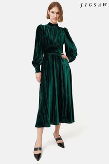 Jigsaw Green Velvet Plisse Dress (N48283) | ₪ 1,164