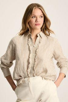 Joules Selene Tan/White 100% Linen Shirt (N48838) | $138