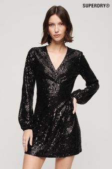 Черный - Платье мини с запахом и пайетками Superdry (N48947) | €137