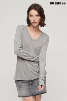 Superdry Grey Long Sleeve Jersey V-Neck Top (N48956) | 114 QAR