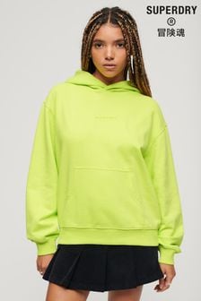 Superdry Acid Green Micro Logo Embroidered Boxy Hoodie (N48963) | SGD 116