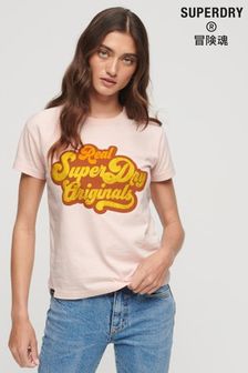Superdry Pink 70's Script Metallic Logo T-Shirt (N48978) | €37