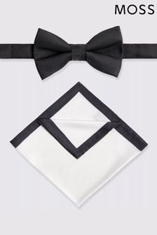MOSS Textured Black Bow Tie & Hank Set (N48994) | kr325
