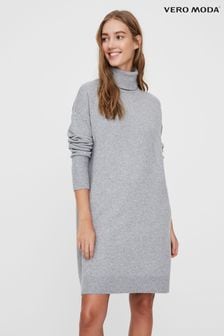 VERO MODA Grey Long Sleeve High Neck Knitted Dress (N49224) | AED177