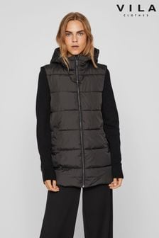 VILA Black Longline Padded Hood Gilet (N49242) | kr584