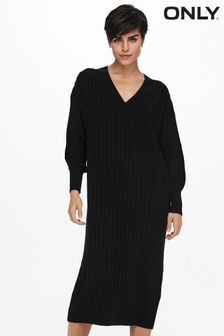 ONLY Black V-Neck Midi Knitted Jumper Dress (N49338) | kr415