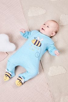鴨蛋藍蜜蜂 - Jojo Maman 嬰兒貼花拉鍊睡衣 (N49423) | NT$980