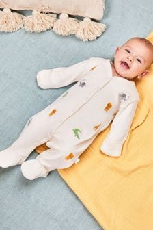 JoJo Maman Bébé Safari Embroidered Cotton Baby Sleepsuit (N49430) | SGD 41
