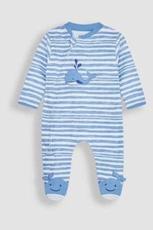 藍色鯨魚 - Jojo Maman 嬰兒貼花拉鍊睡衣 (N49463) | NT$980