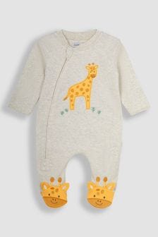 大地色長頸鹿 - Jojo Maman 嬰兒貼花拉鍊睡衣 (N49480) | NT$980