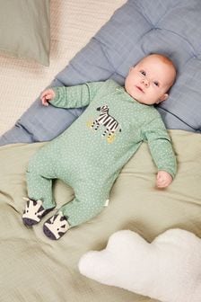綠色斑馬 - Jojo Maman 嬰兒貼花拉鍊睡衣 (N49481) | NT$980