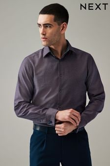 Purple Cotton Textured Trimmed Double Cuff 100% Cotton Shirt (N49521) | $56