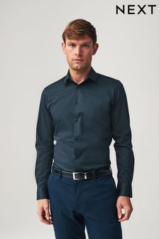 Navy Blue Slim Fit Single Cuff Easy Care Textured Shirt (N49527) | kr287