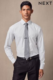 White/Light Blue Geometric Slim Fit Single Cuff Printed Cotton Shirt (N49529) | $57