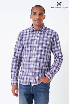 Fioletowy koszula bawełniana Crew clothing company w Sprawdź Nadruk stylu ze wzorem w kratkę (N49584) | 205 zł