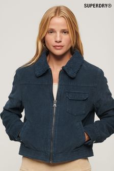 Superdry Blue Cropped Sherpa Lined Cord Jacket (N49629) | SGD 155