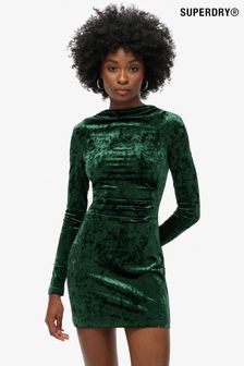 Superdry Green Velvet Long Sleeve Mini Dress (N49643) | kr977