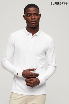 Superdry White Long Sleeve Cotton Pique Polo Shirt (N49672) | SGD 87