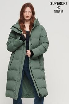 Superdry Green Hooded Longline Puffer Coat (N49675) | SGD 290