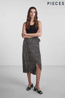 PIECES Black Printed Midi Wrap Skirt (N49678) | HK$308