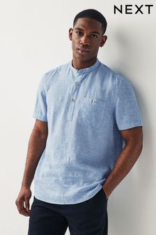 Blue Overhead Linen Blend Short Sleeve Shirt (N49896) | 144 SAR