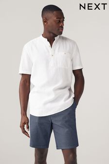 White Overhead Linen Blend Short Sleeve Shirt (N49897) | $49