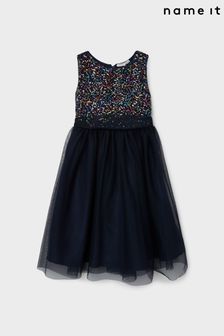 Name It Blue Sequin Sparkle Mesh Skater Dress (N50215) | AED150