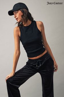 Juicy Couture Rib Jersey Racerback Black Tank With Embroidery Branding (N50218) | €40
