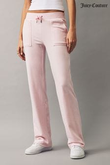 Pantaloni detreni din velur cu talie medie și buzunare Juicy Couture Roz Classic (N50220) | 507 LEI