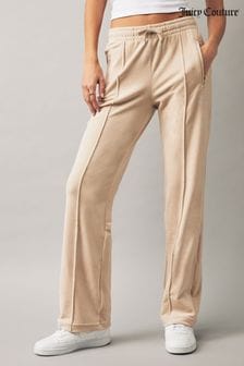 Велюровые брюки прямого кроя с логотипом и стразами Juicy Couture Cream (N50226) | €103