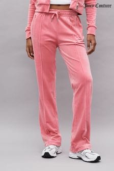 Pantalon de survêtement droit Juicy Couture en velours rose avec marque de diamant (N50227) | €88