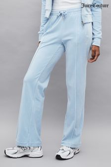 Синие велюровые брюки прямого кроя с логотипом и стразами Juicy Couture (N50228) | €99
