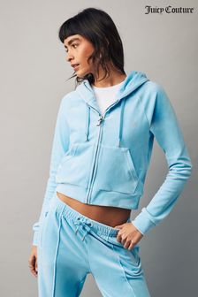 Juicy Couture Blue Velour Zip Through Hoodie With Diamante Branding (N50230) | 130 €