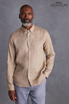 Neutral Standard Collar Signature 100% Linen Long Sleeve Shirt (N50266) | $60