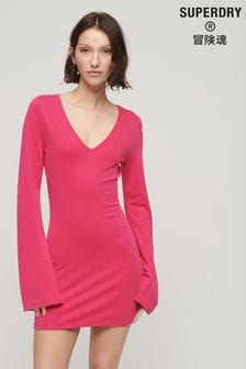 Superdry Pink Flare Sleeve Bodycon Mini Dress (N50405) | NT$2,100