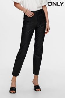 ONLY Black Petite High Waisted Faux Leather Workwear Trousers (N50483) | OMR20