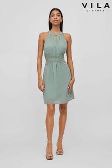 VILA Green Halter Neck Tulle Fit And Flare Dress (N50521) | OMR21