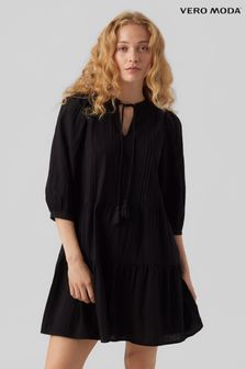 VERO MODA Black Embroidered Detail Cotton Summer Boho Smock Dress (N50566) | €50