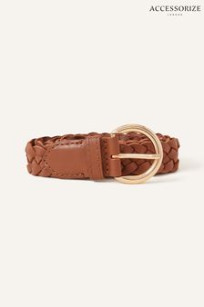 Accessorize Brown Leather Plaited Belt