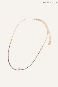 Accessorize Blue Bead and Pearl Mini Necklace (N50783) | LEI 84